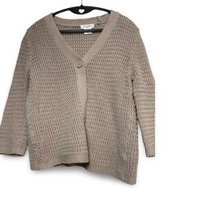 Kate Hill Taupe Knit Cardigan – Petite Large – 100% Cotton